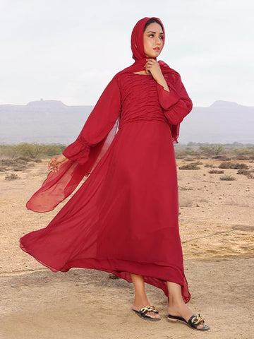 Candy apple red modest dress (MW-02)
