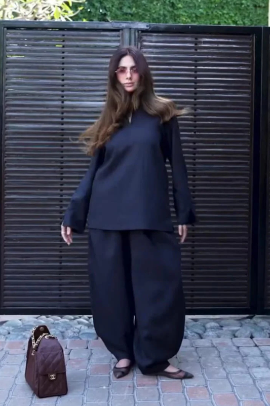 Midnight Minimal Co-Ord Set – Relaxed Fit Black Ensemble - CS-05
