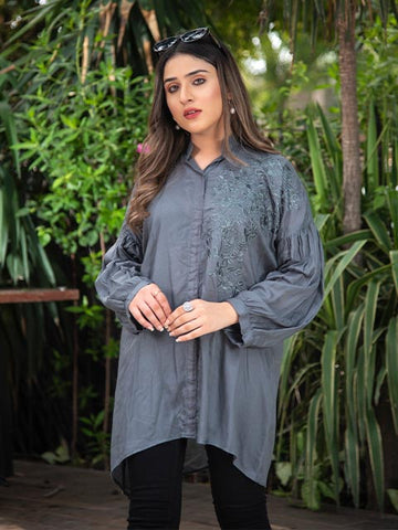 Baggy grey With Embroidered Sleeves (AB-514)