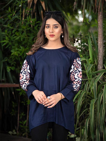 Navy Blue With Embroidered Sleeves (AB-507)