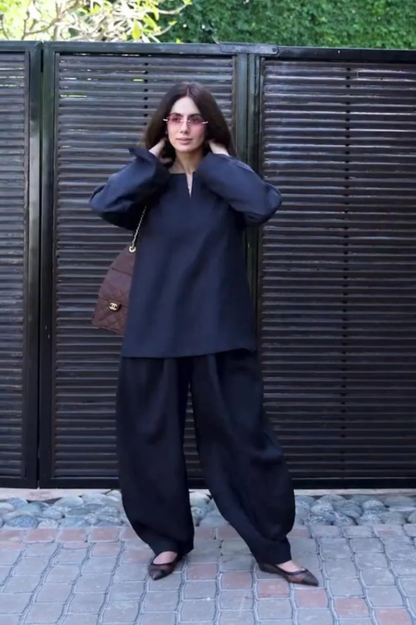 Midnight Minimal Co-Ord Set – Relaxed Fit Black Ensemble - CS-05