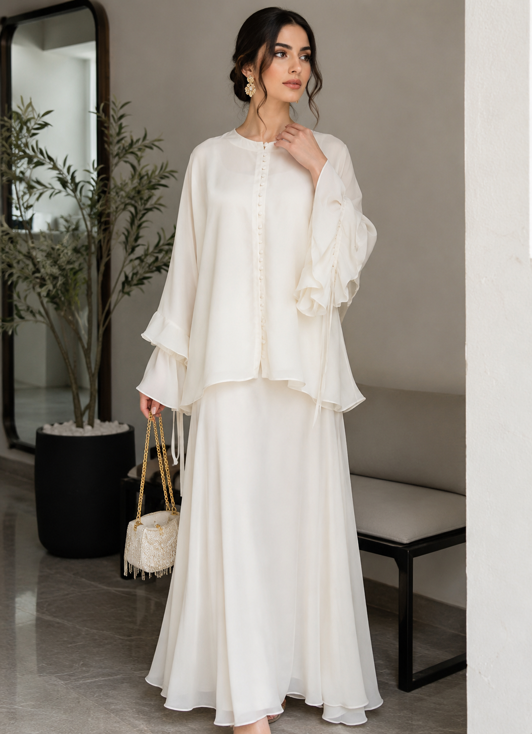 Chiffon Co-Ords Solid White (MT-01)