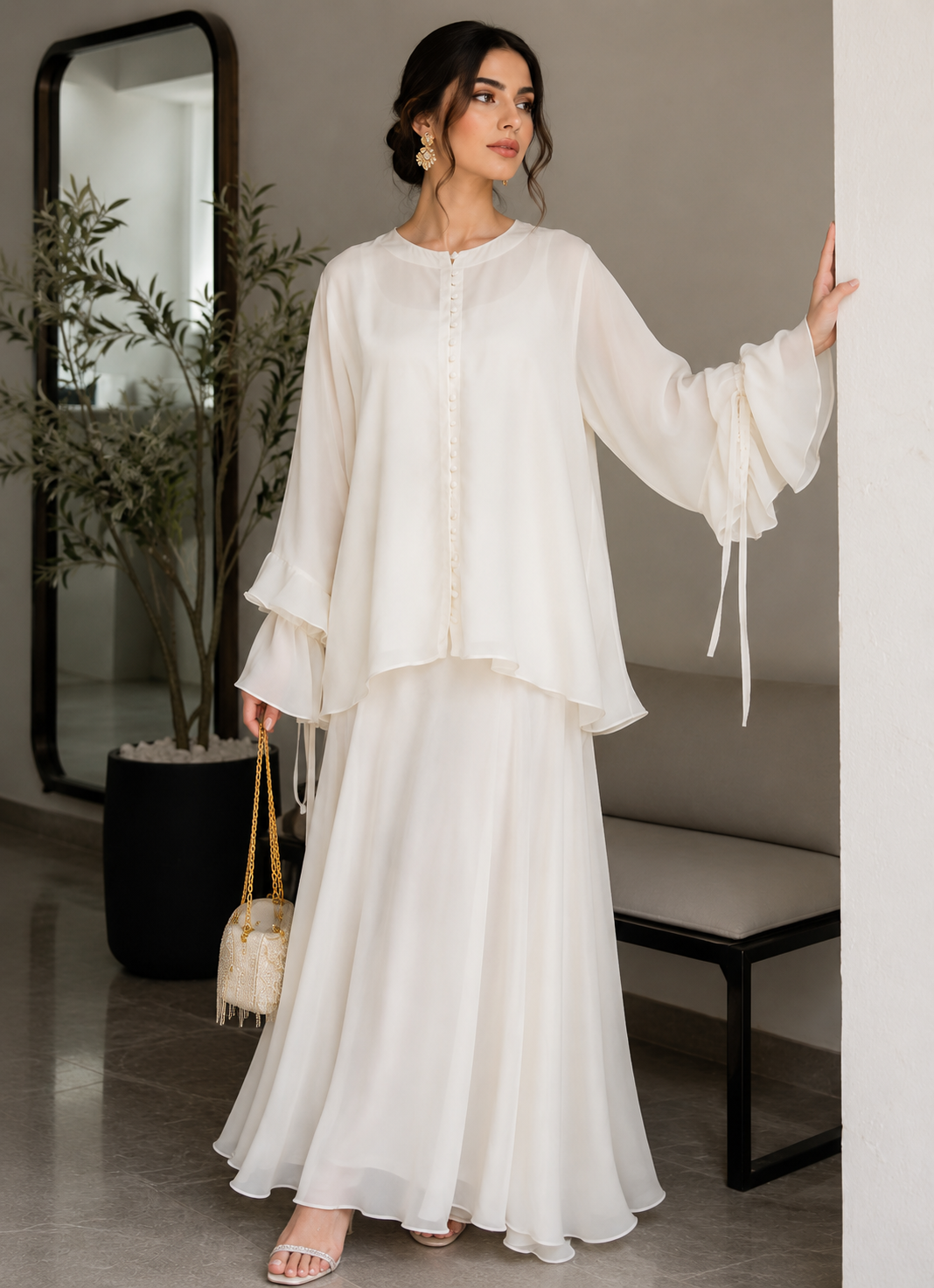 Chiffon Co-Ords Solid White (MT-01)