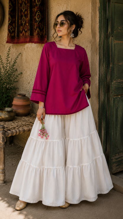 Elegant Lace-Up Co-Ord Set for Women – Pink & White - CS-02