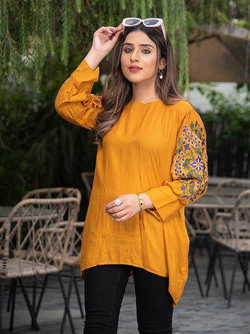 Mustard With Embroidered Sleeves (AB-509)