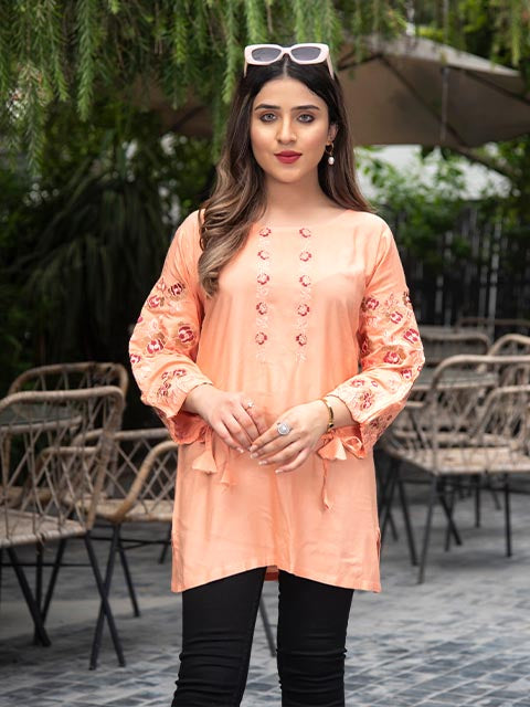 Peachy With Embroidered Neck & Sleeves (AB-511)