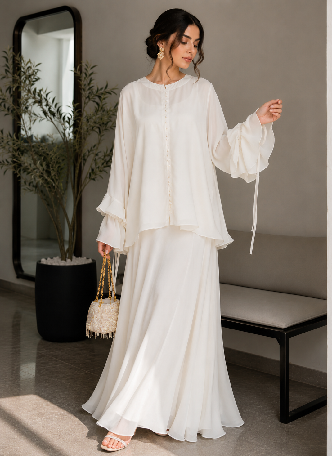 Chiffon Co-Ords Solid White (MT-01)