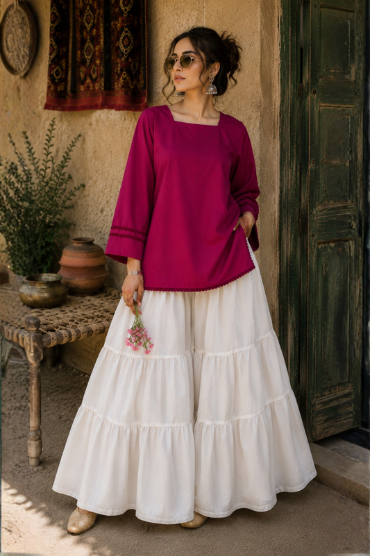 Elegant Lace-Up Co-Ord Set for Women – Pink & White - CS-02