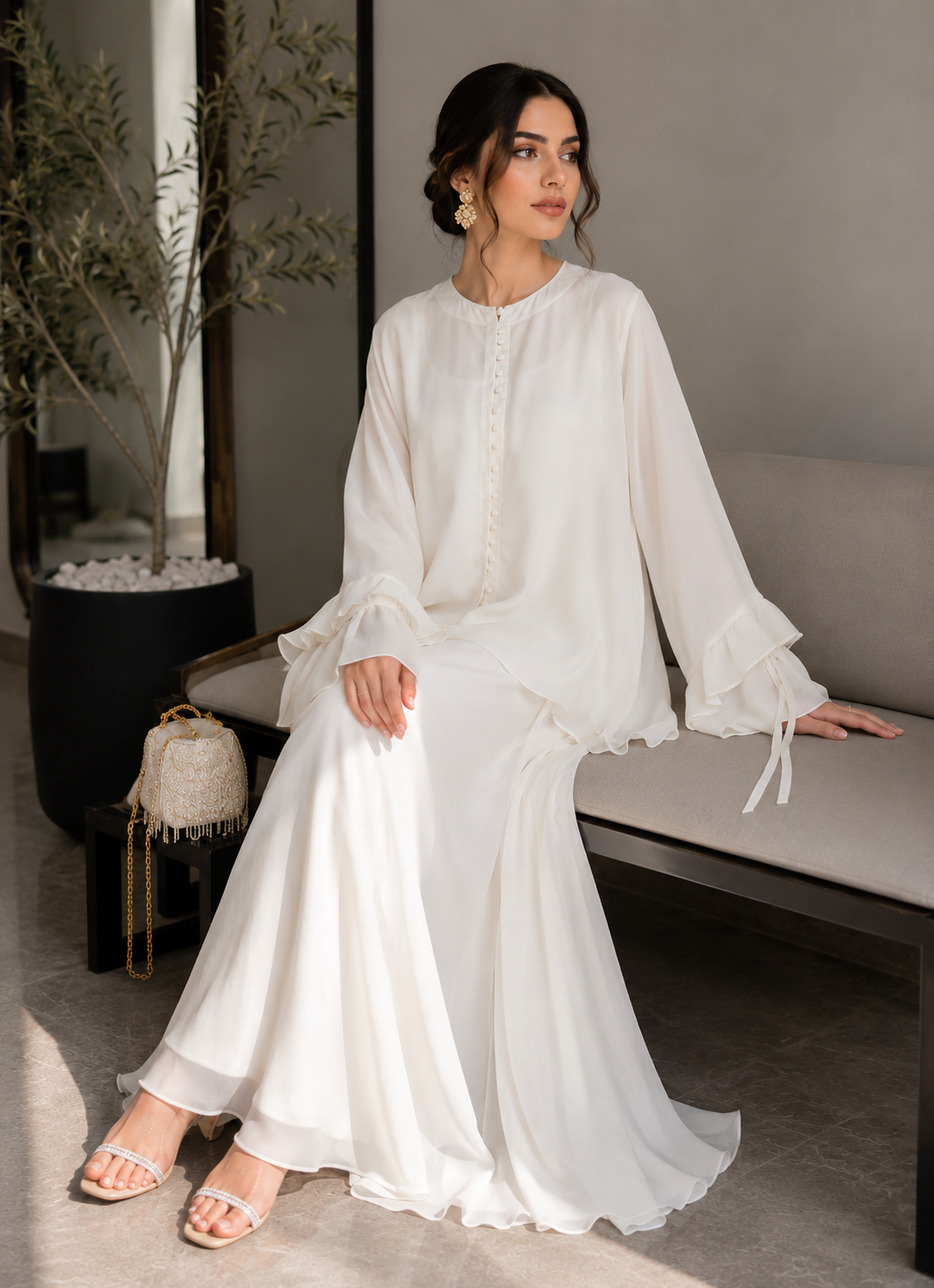 Chiffon Co-Ords Solid White (MT-01)