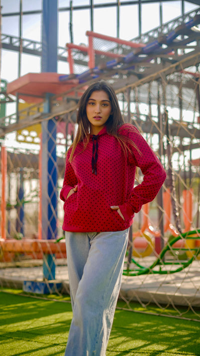 Red Polka Dots Hoodie{KW-07}