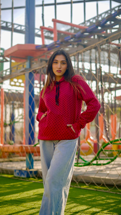 Red Polka Dots Hoodie{KW-07}