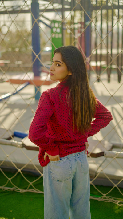 Red Polka Dots Hoodie{KW-07}