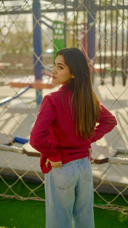 Red Polka Dots Hoodie{KW-07}