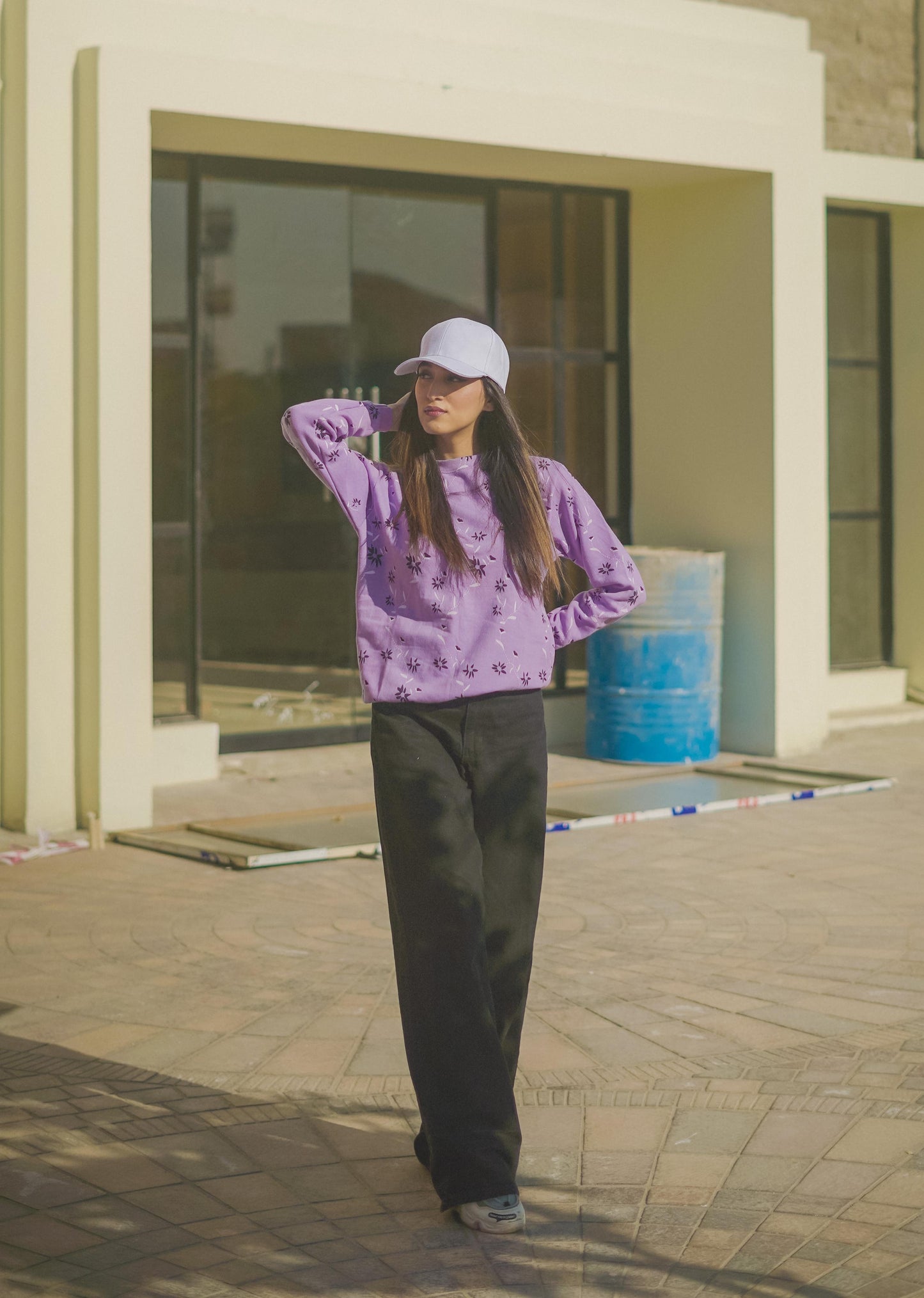 Lavender Floral Printed Sweatshirt{SD-04}