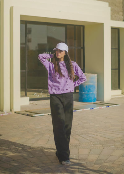 Lavender Floral Printed Sweatshirt{SD-04}