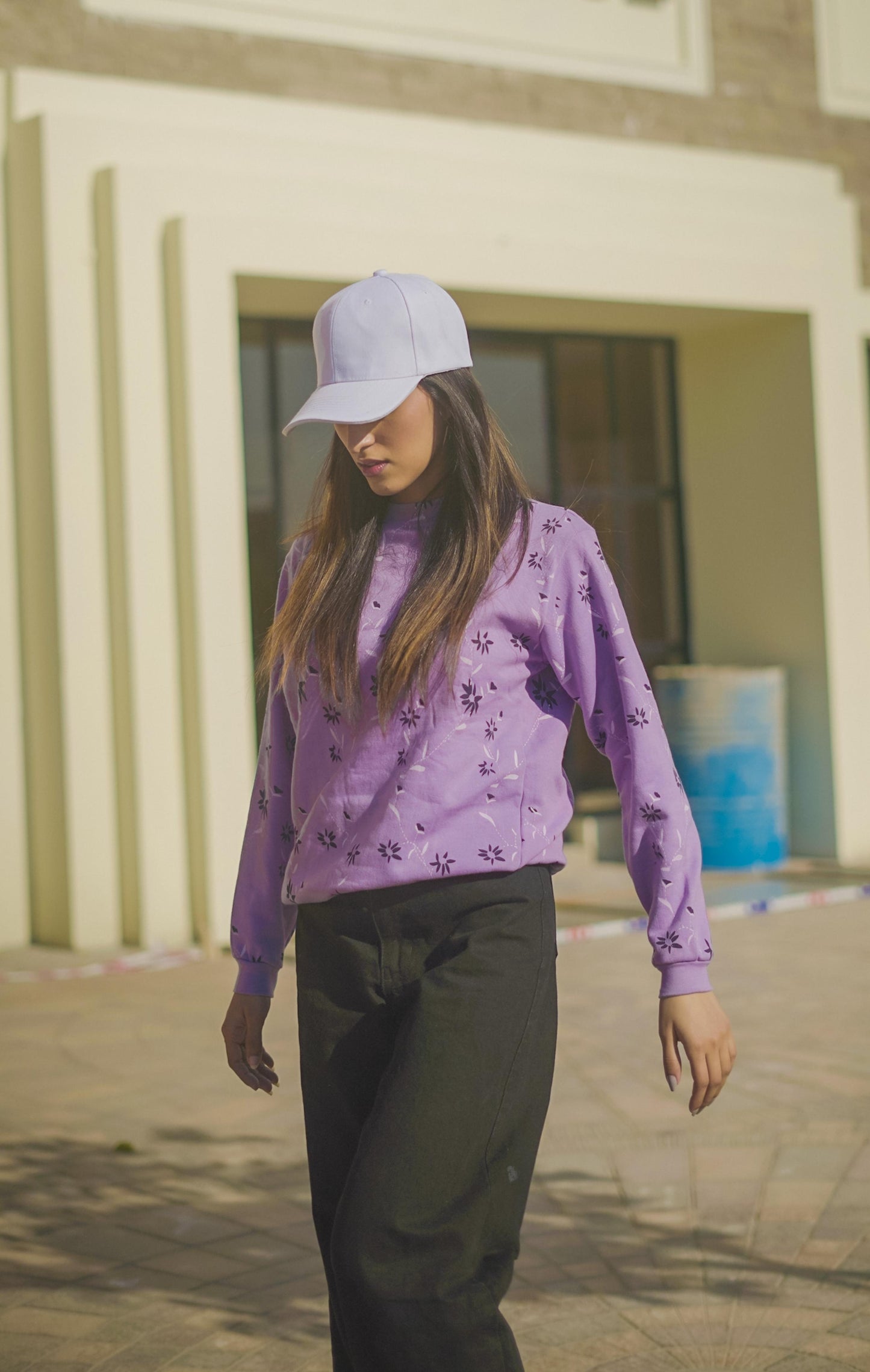 Lavender Floral Printed Sweatshirt{SD-04}