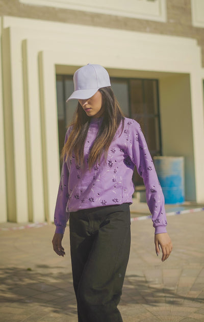 Lavender Floral Printed Sweatshirt{SD-04}