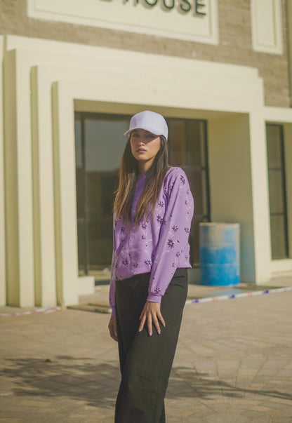 Lavender Floral Printed Sweatshirt{SD-04}