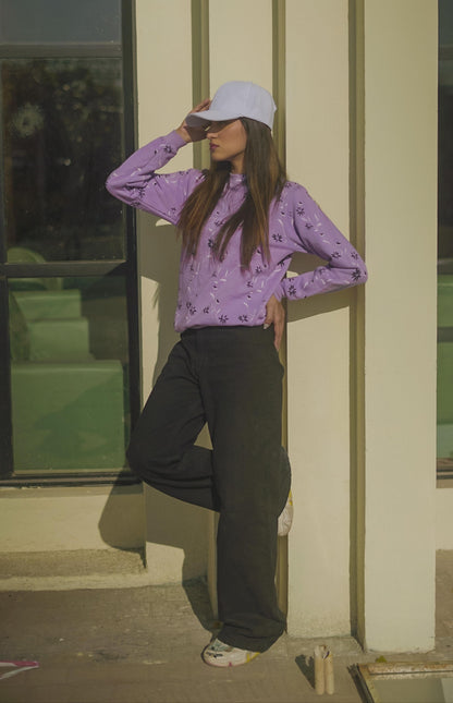 Lavender Floral Printed Sweatshirt{SD-04}