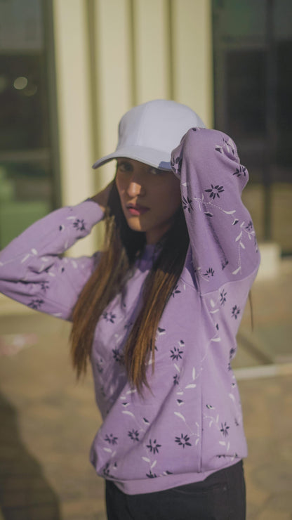 Lavender Floral Printed Sweatshirt{SD-04}