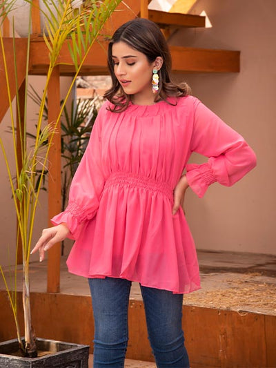 Shocking Pink Smock Top (AB-64)