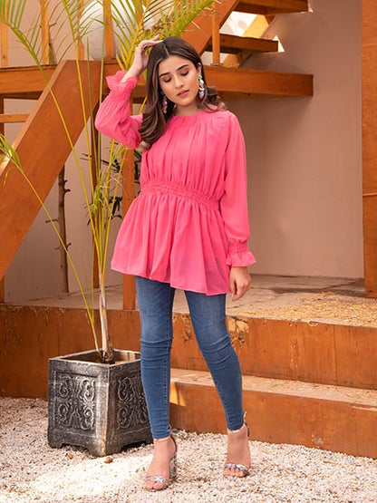 Shocking Pink Smock Top (AB-64)